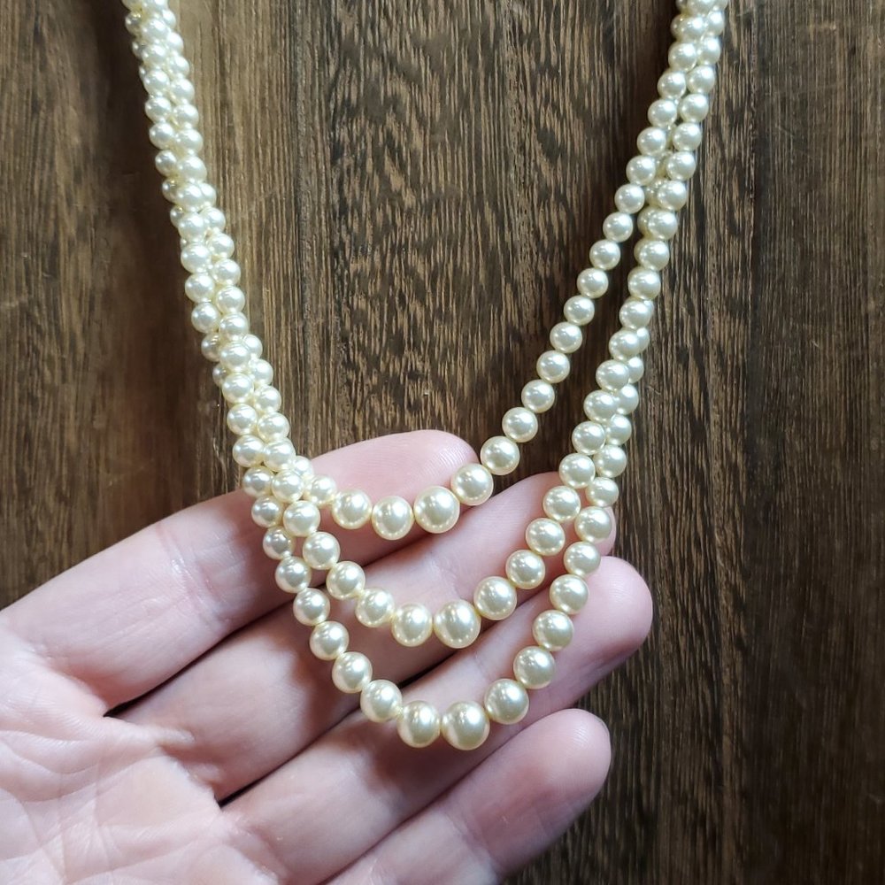 16 Inch 925 Sterling Silver Triple Layer Faux Pearls Necklace